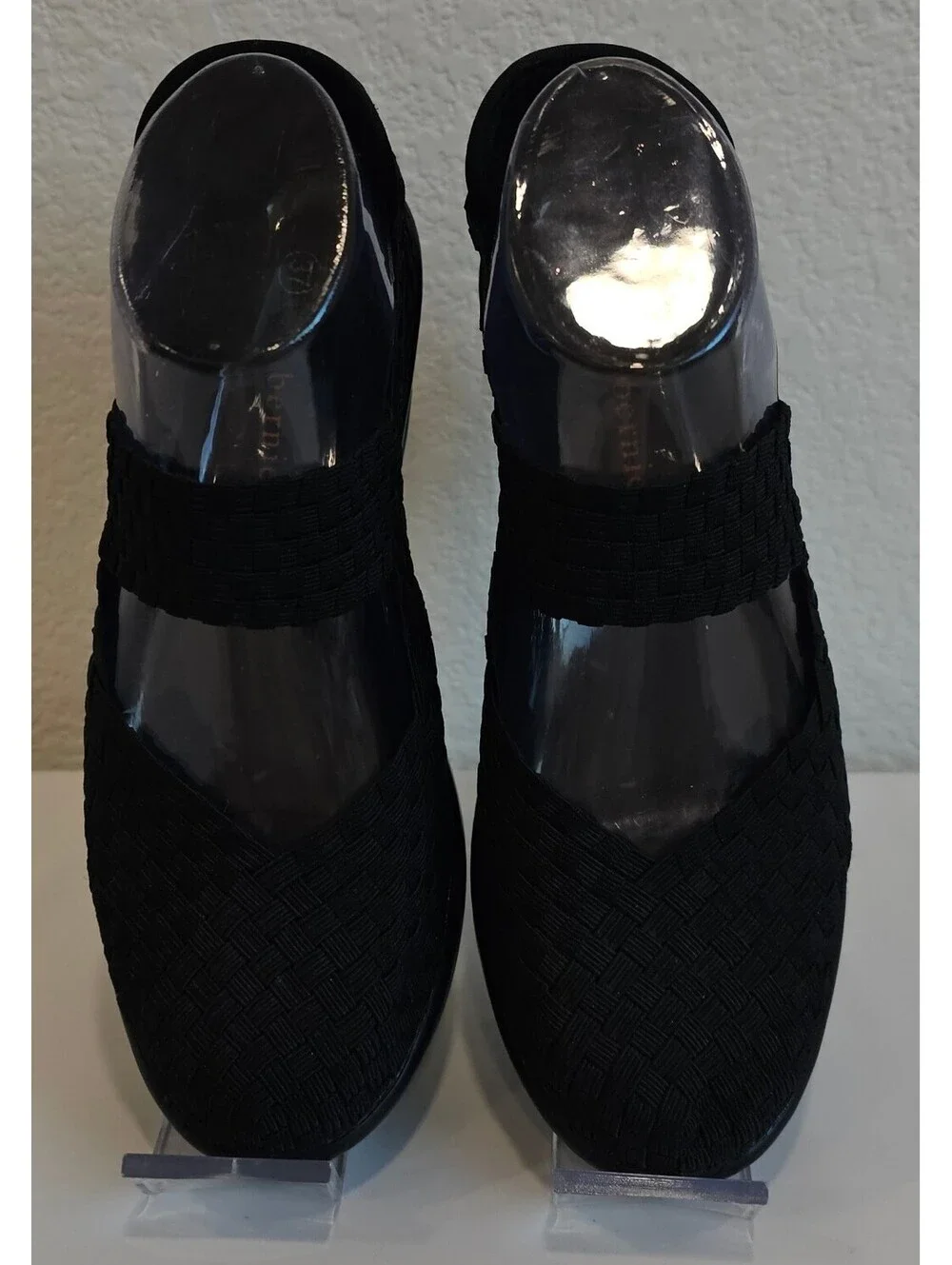 Bernie Mev Women's Black Woven Mary Jane Wedge Shoes Size 37, US 6-6.5